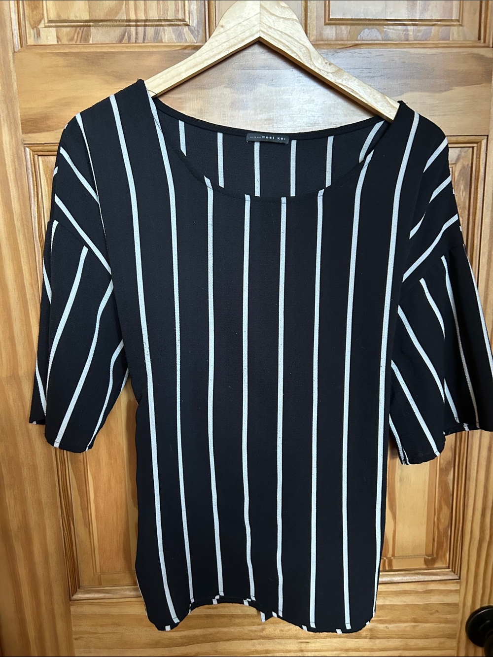 Black and White Vertical Stripe Women’s Top with tie back